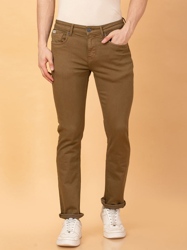 Brown Krypton-Straight Fit Denims for Men by Being Human Clothing