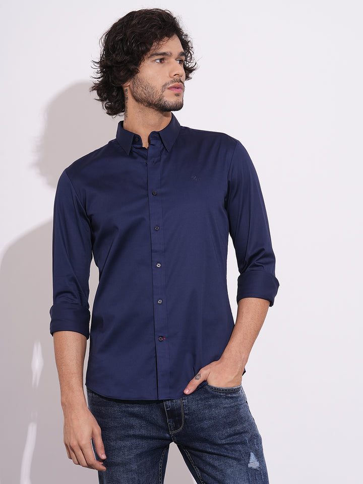 Navy Regular Fit Regular Collar Men's Shirt