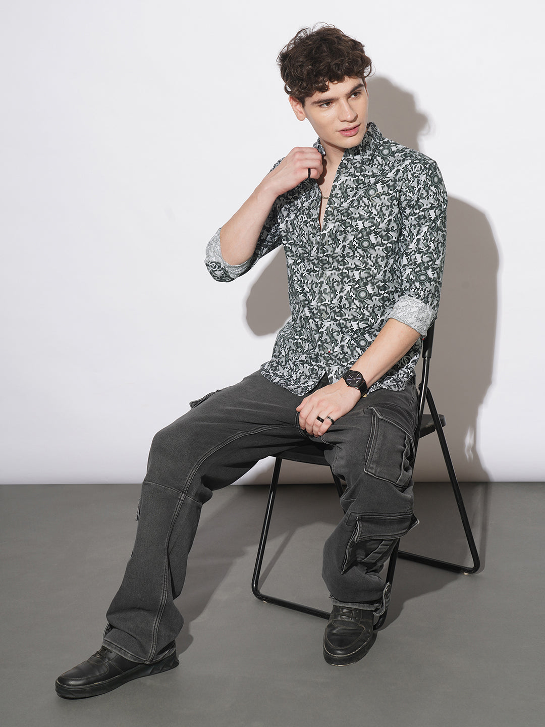 Black Comfort Fit Regular Collar Men's Shirt by Being Human Clothing