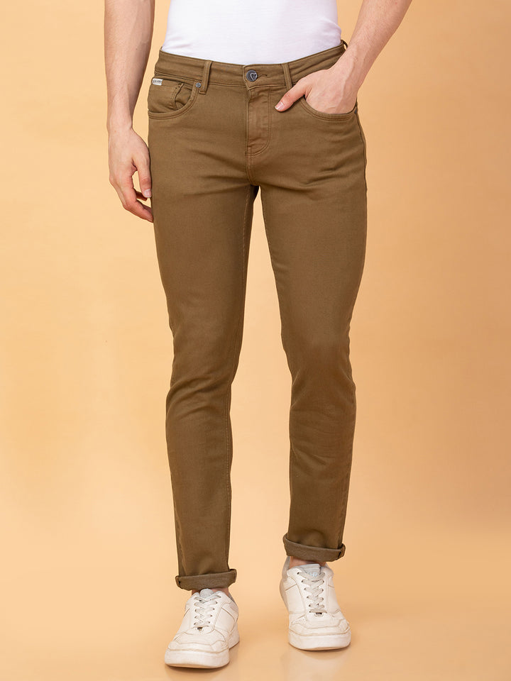 Brown Neon-Slim Fit Denims for Men by Being Human Clothing