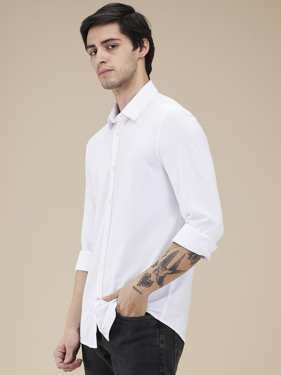 White Slim Fit Regular Collar Men's Shirt by Being Human Clothing