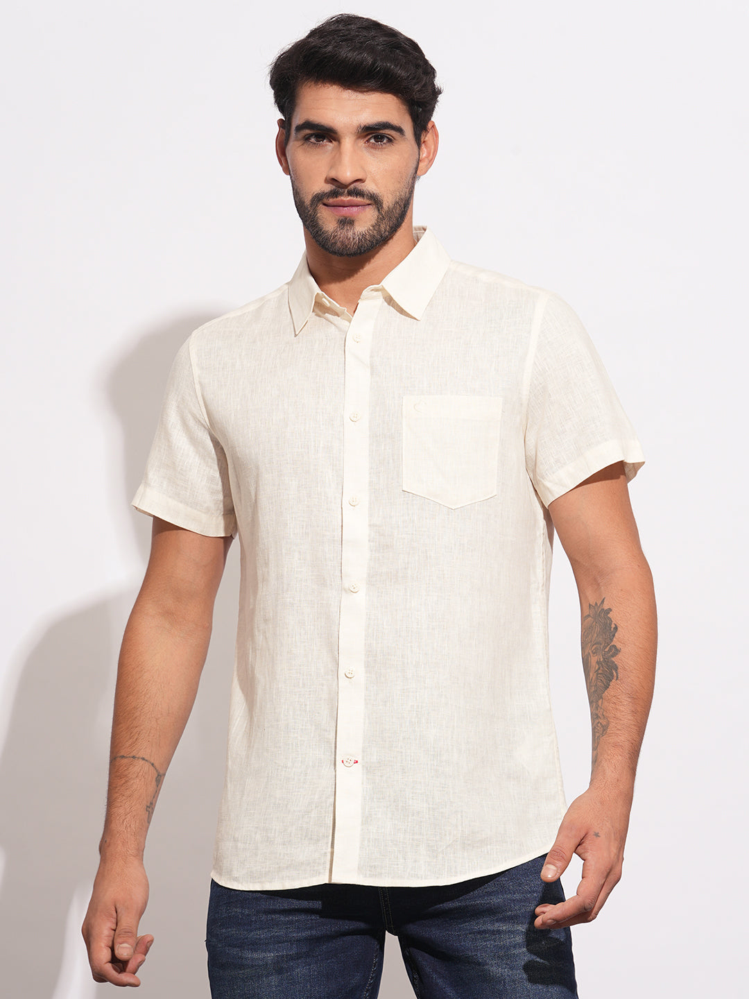 Yellow Regular Fit Regular Collar Men's Shirt by Being Human Clothing