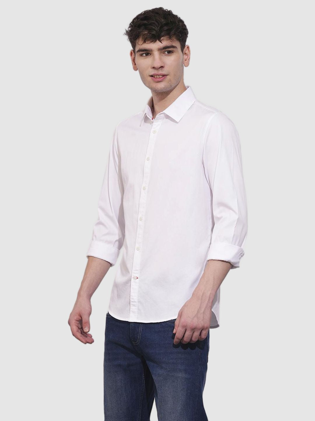 White Slim Fit Regular Collar Men's Shirt by Being Human Clothing