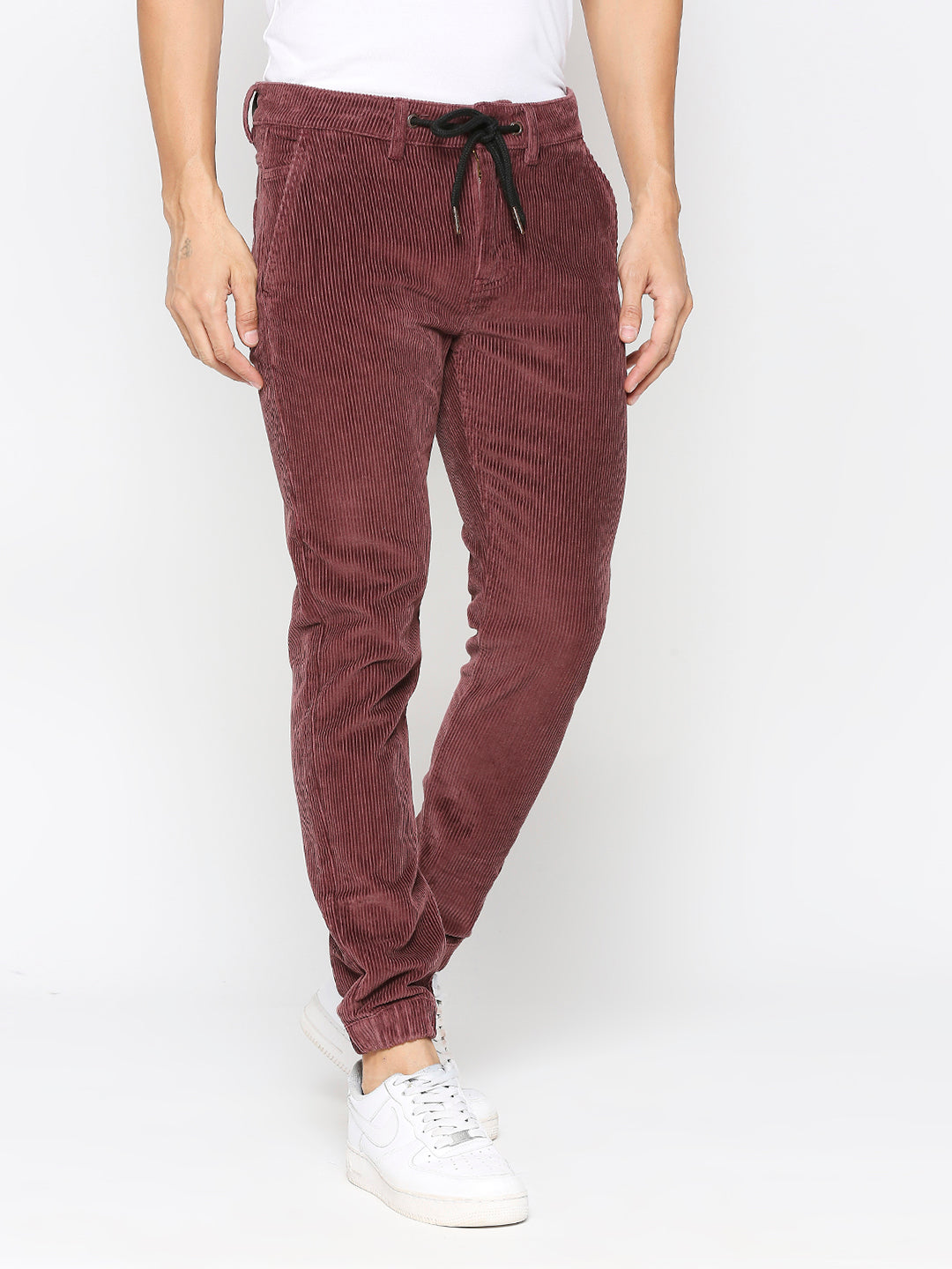 Maroon Slim Fit Joggers For Men By Being Human Clothing