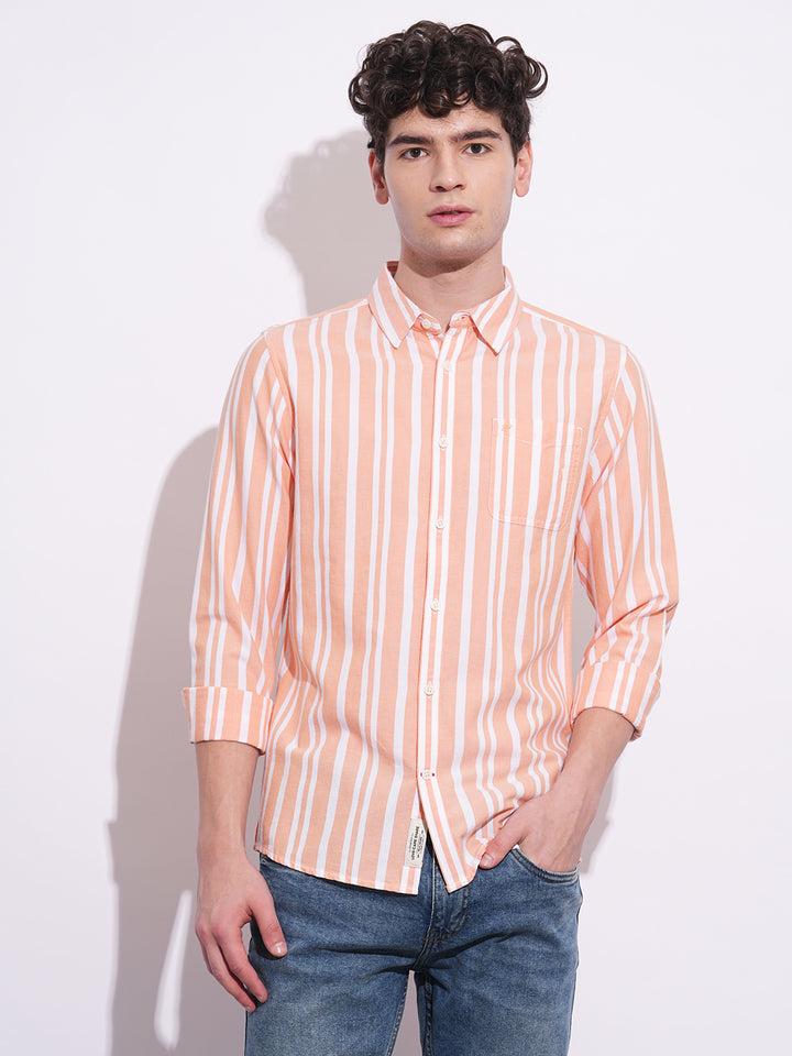 Orange Regular Fit Regular Collar Men's Shirt by Being Human Clothing