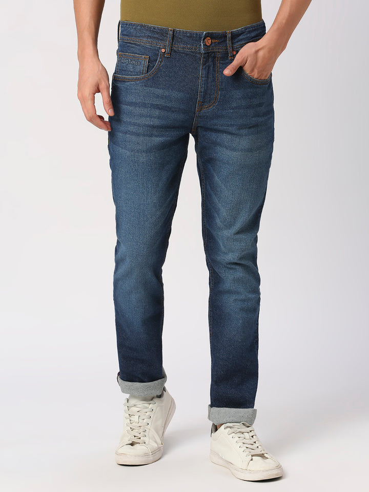 Blue Slim Straight Fit Denims For Men By Being Human Clothing