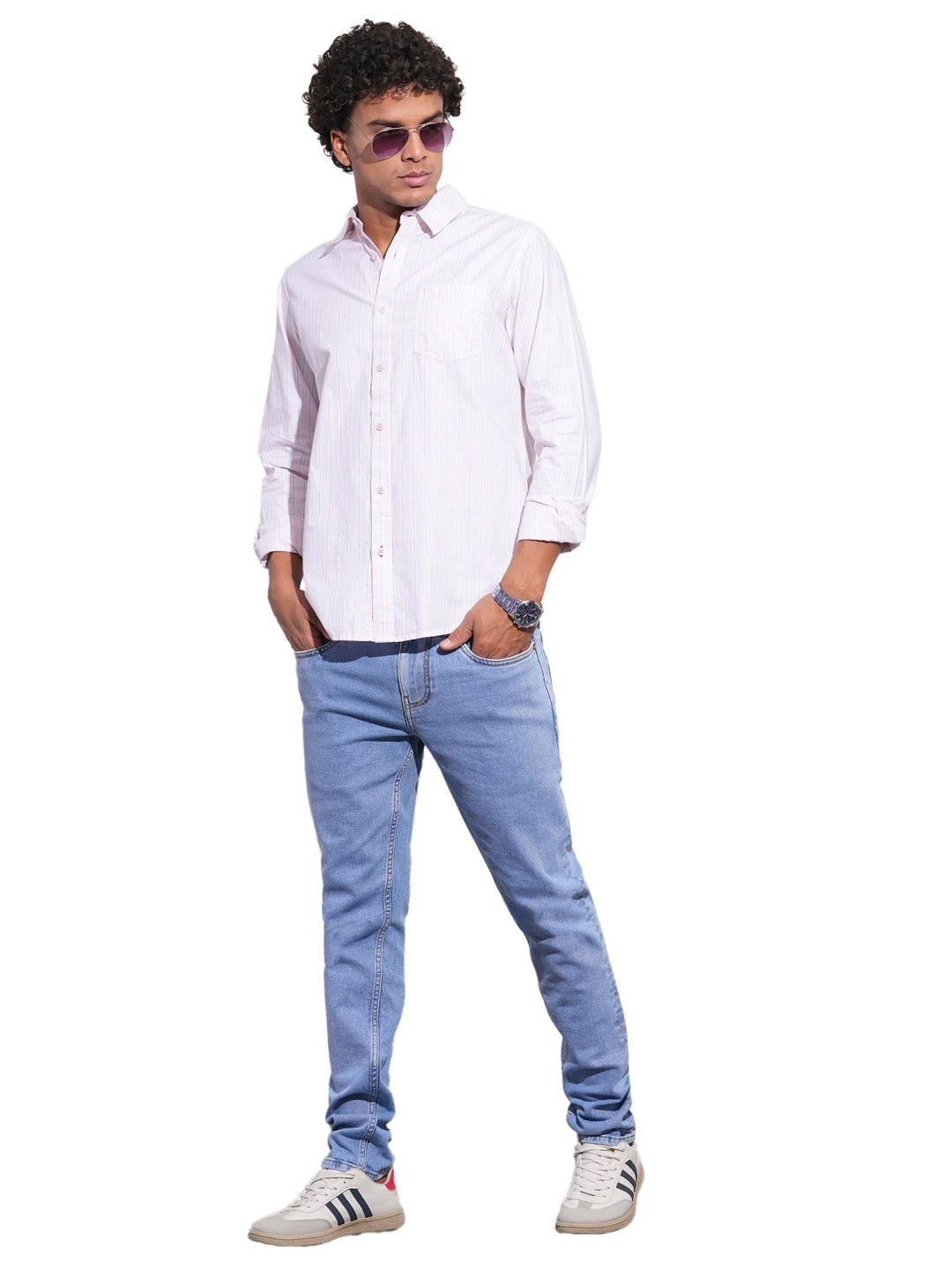 Pink Regular Fit Regular Collar Men's Shirt by Being Human Clothing