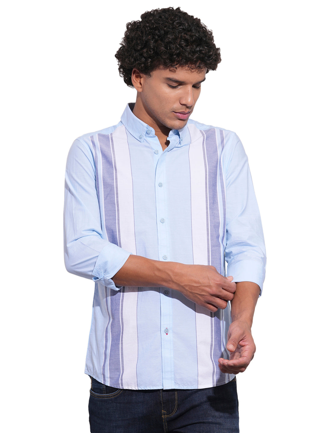 Light Blue Regular Fit Regular Collar Men's Shirt by Being Human Clothing