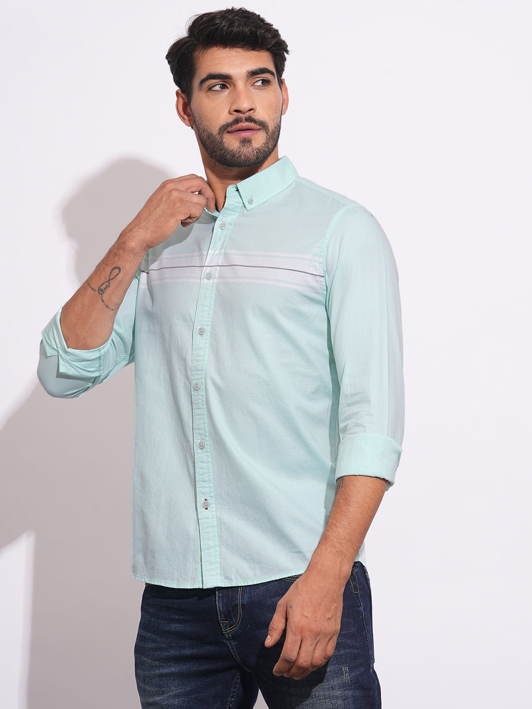 Sea Green Regular Fit Regular Collar Men's Shirt by Being Human Clothing