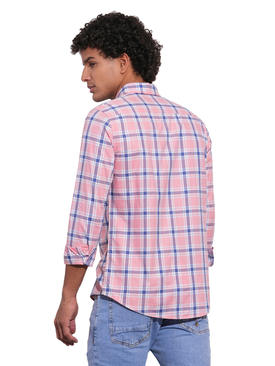 Pink Regular Fit Regular Collar Men's Shirt by Being Human Clothing