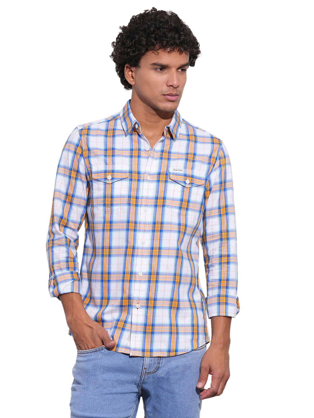 Yellow Regular Fit Regular Collar Men's Shirt by Being Human Clothing