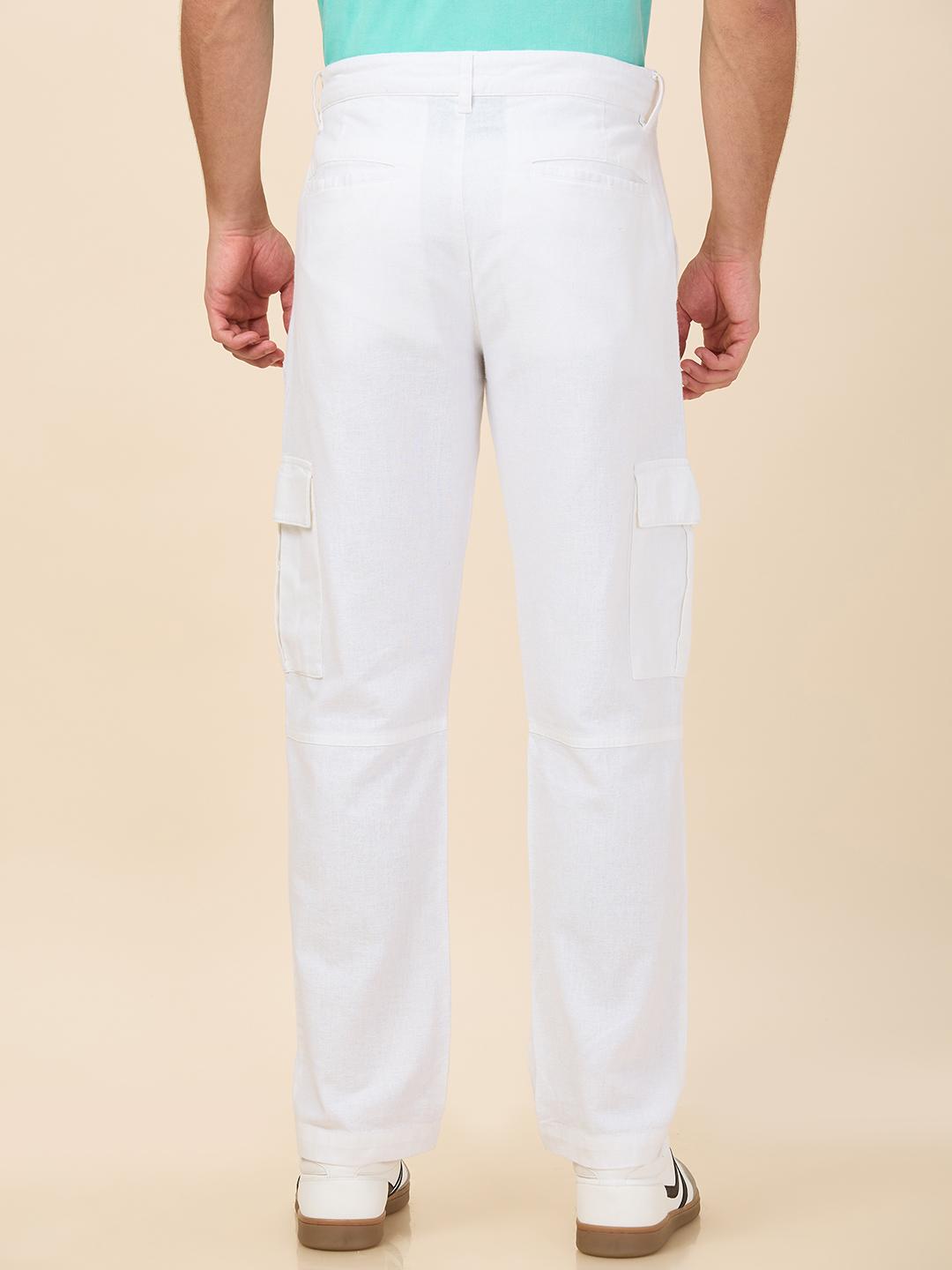 White Straight Fit Cargo For Men By Being Human Clothing