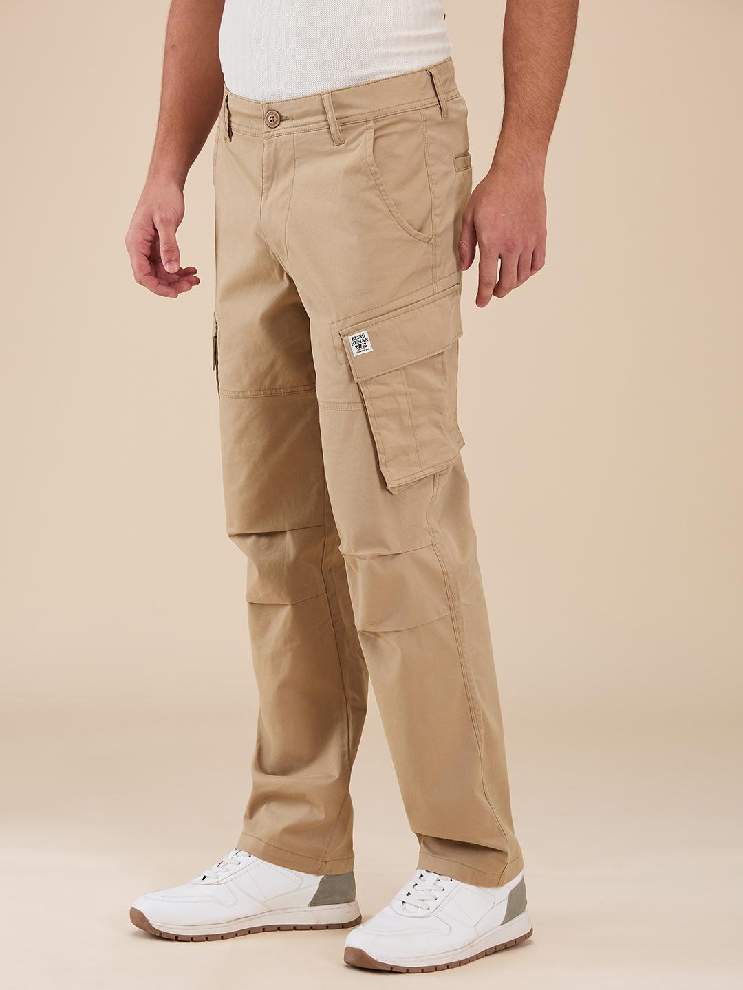 Khaki Slim Fit Cargo For Men By Being Human Clothing