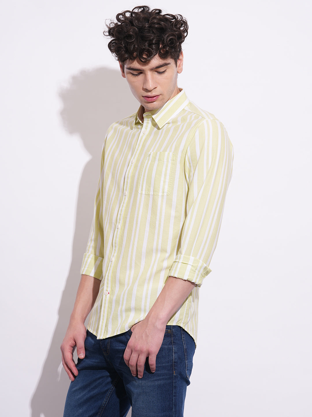 Green Regular Fit Regular Collar Men's Shirt by Being Human Clothing