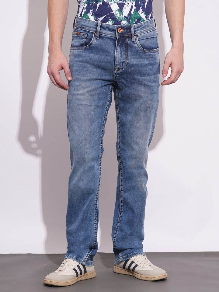 Blue Krypton-Straight Fit Denims for Men by Being Human Clothing