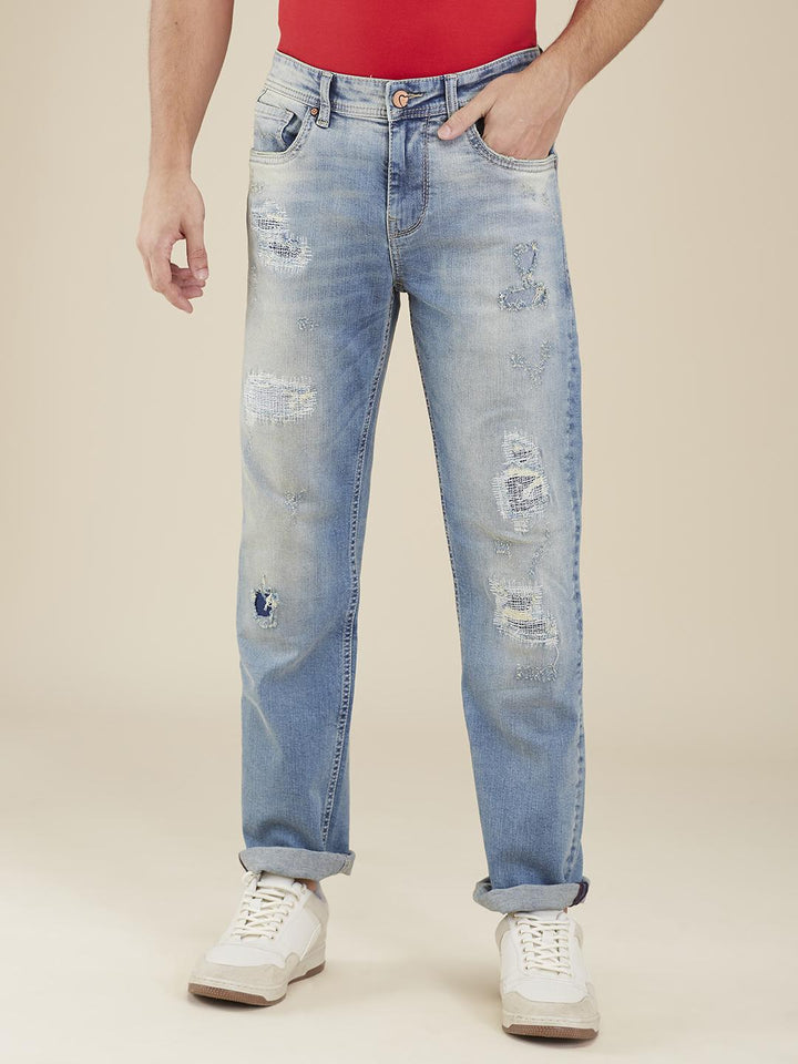Light Blue Straight Fit Denims For Men By Being Human Clothing