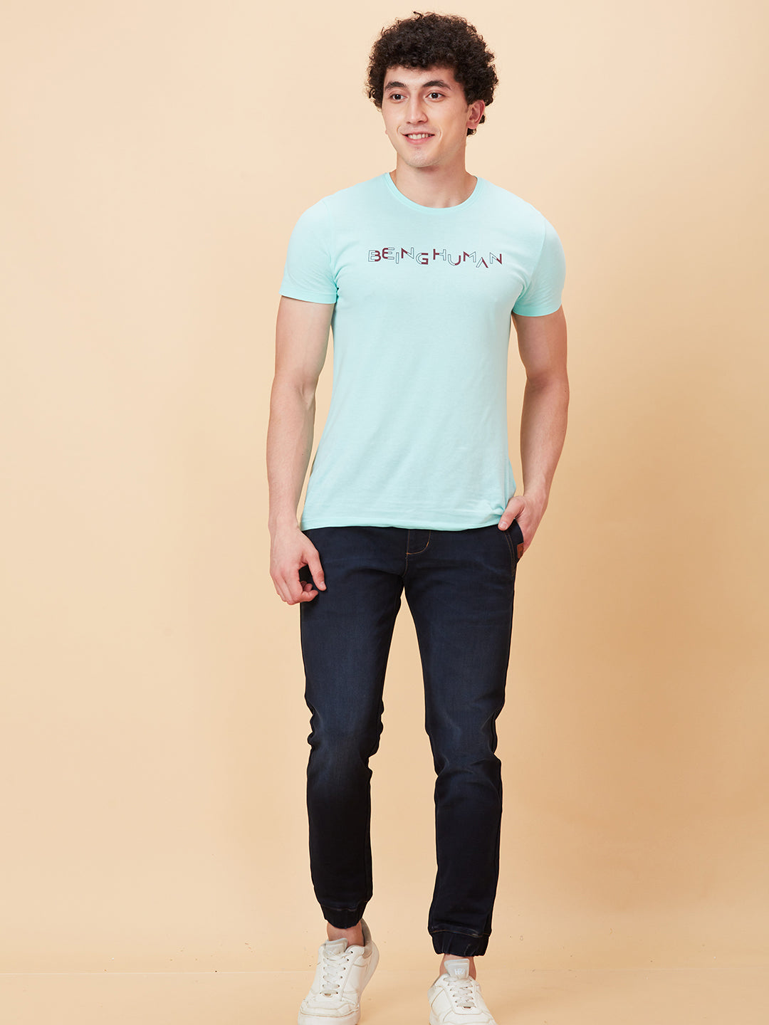 Dark Blue Jogger Fit Denims For Men By Being Human Clothing