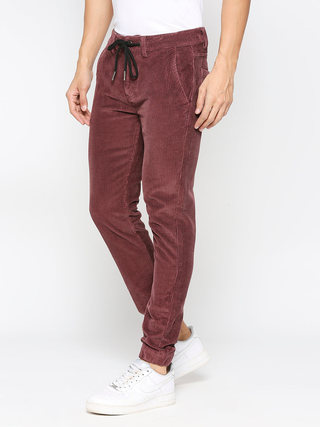 Maroon Slim Fit Joggers For Men By Being Human Clothing