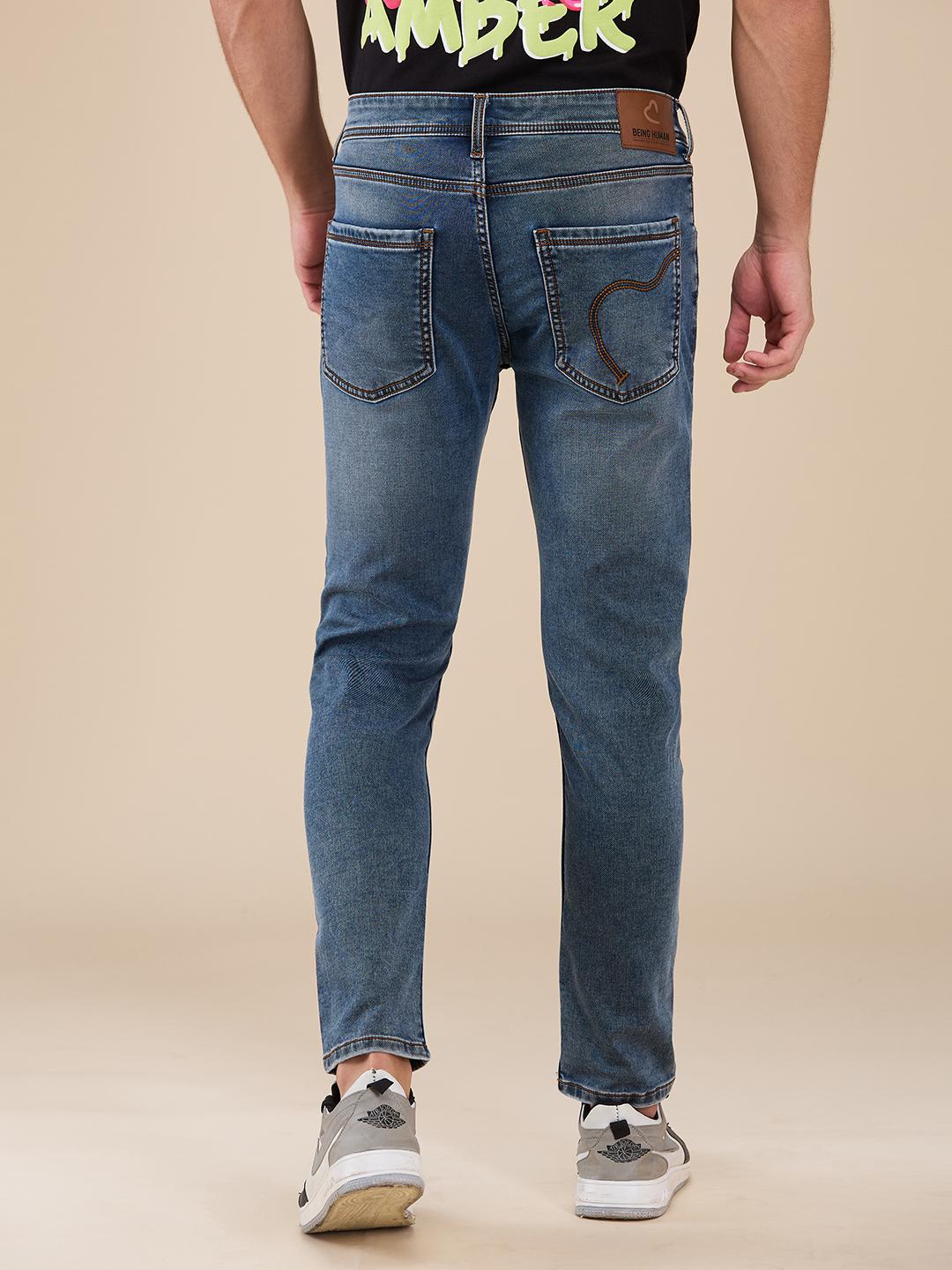 Blue Straight Fit Denims For Men By Being Human Clothing