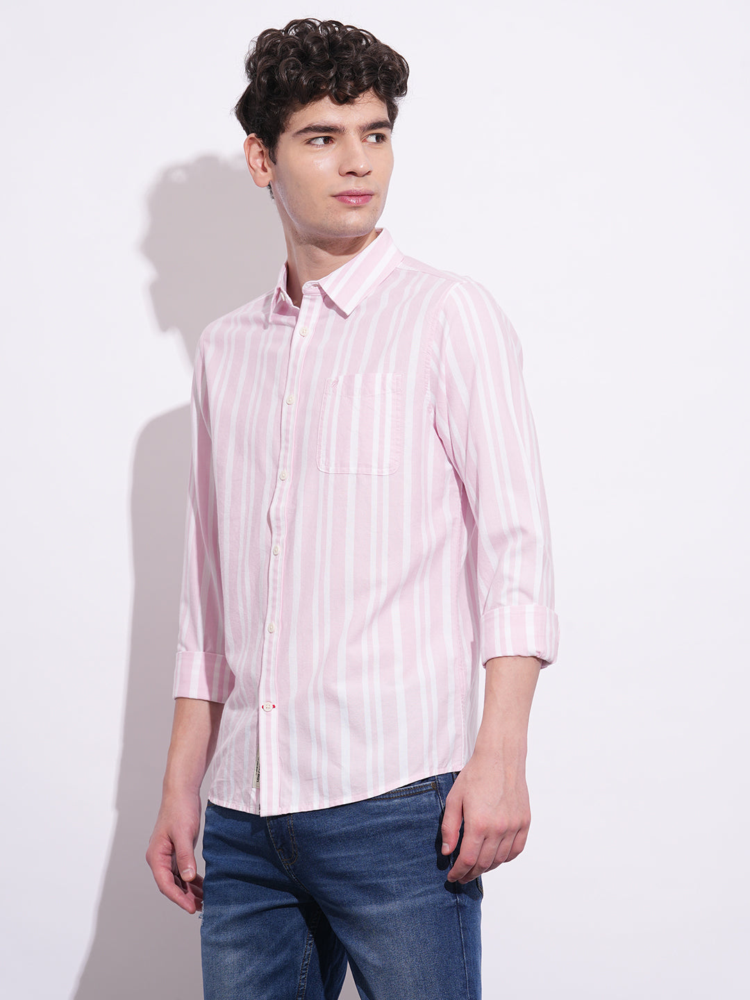 Light Pink Regular Fit Regular Collar Men's Shirt by Being Human Clothing