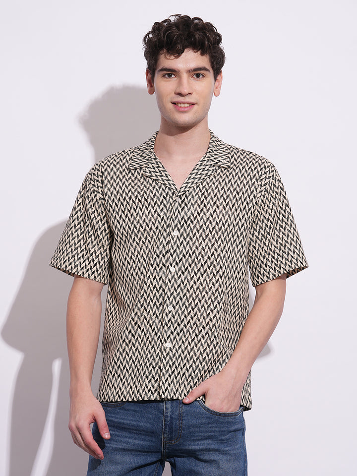 Ecru Regular Fit Regular Collar Men's Shirt by Being Human Clothing