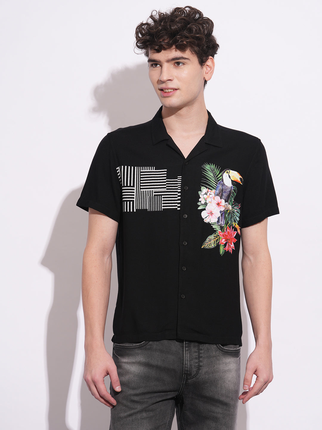 Black Regular Fit Regular Collar Men's Shirt by Being Human Clothing