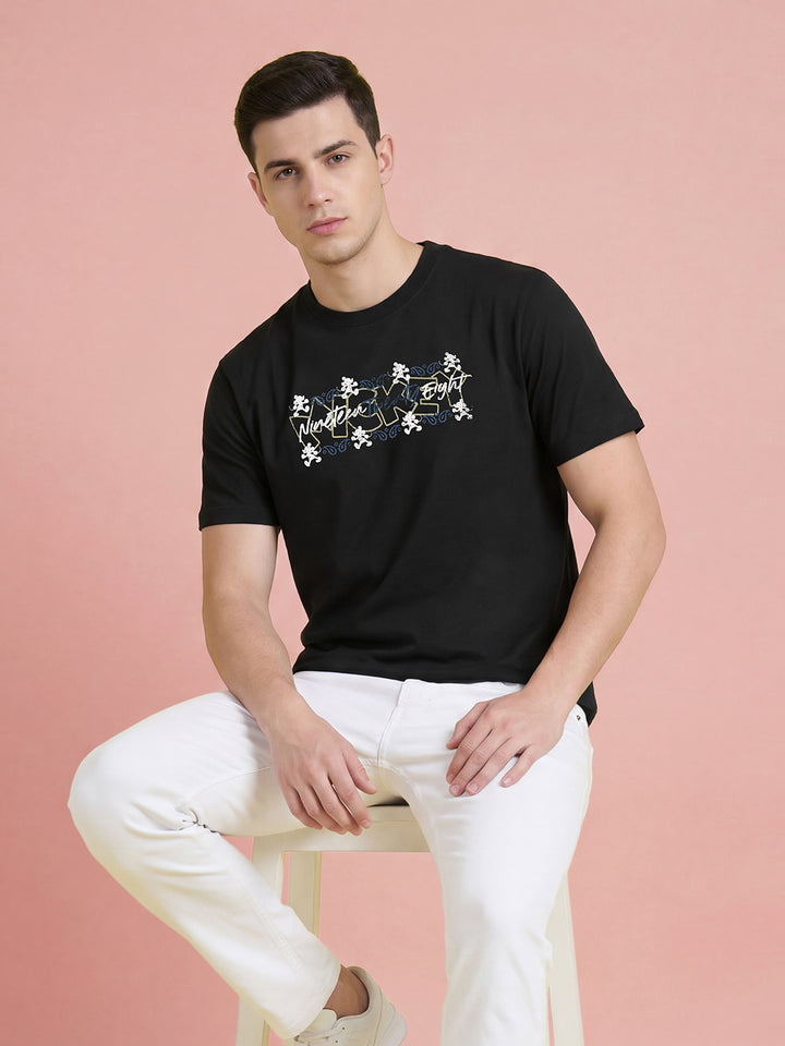 Mickey Mouse Black Easy Fit Men's Round Neck T-Shirt by Being Human Clothing 