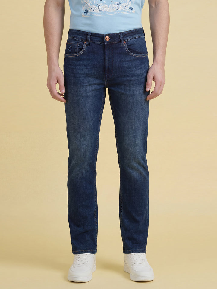 Navy Blue Straight Fit Men's Mid Rise Jeans by Being Human Clothing