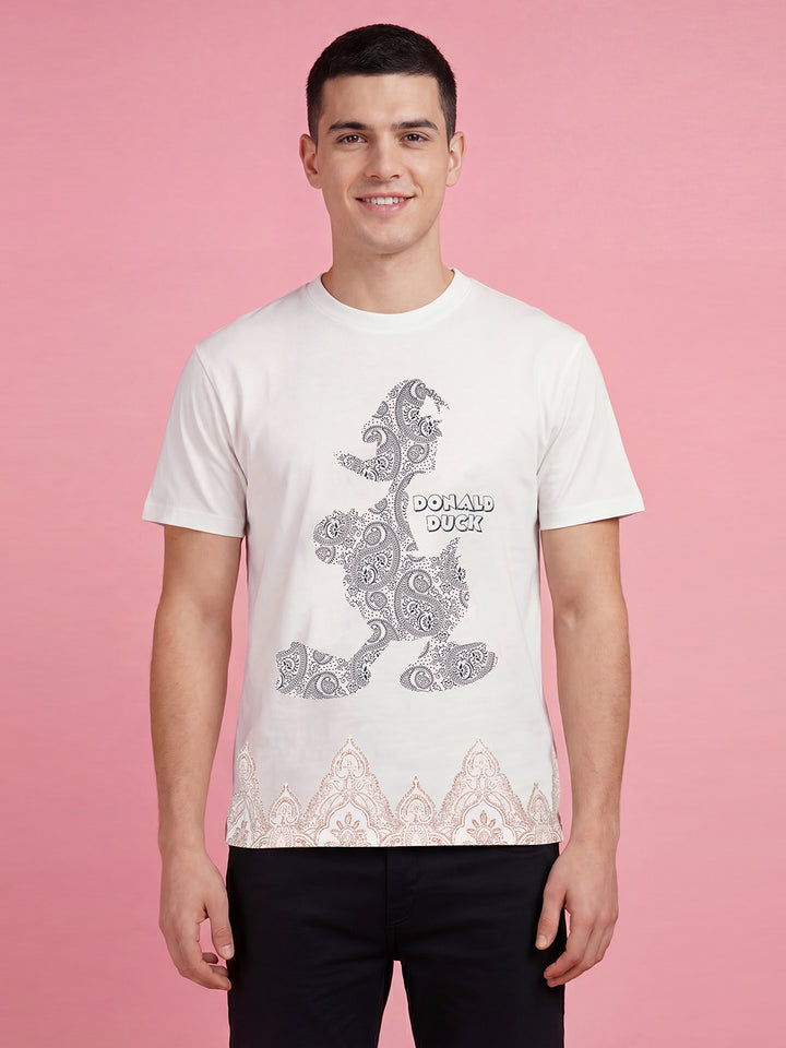 Donald Duck White Moderno Fit Men's Half Sleeves Round Neck T-Shirt by Being Human Clothing 