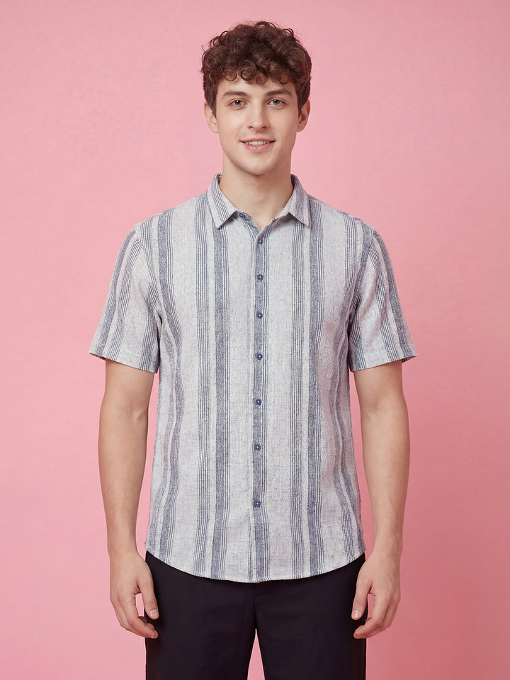 Blue Moderno Fit Men's Short Sleeves Casual Shirt  
