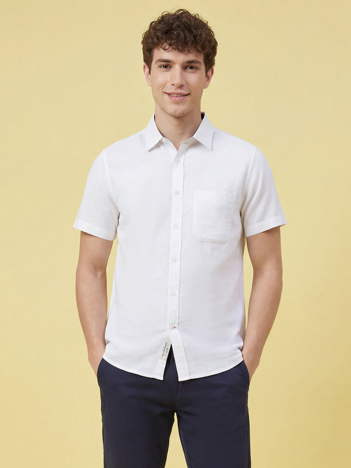 White Moderno Fit Men's Short Sleeves Spread Collar Casual Shirt by Being Human ClothingÂ 