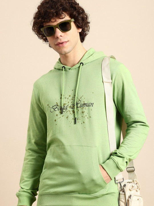 Green Regular Fit  Long Sleeves Men's Hoodie