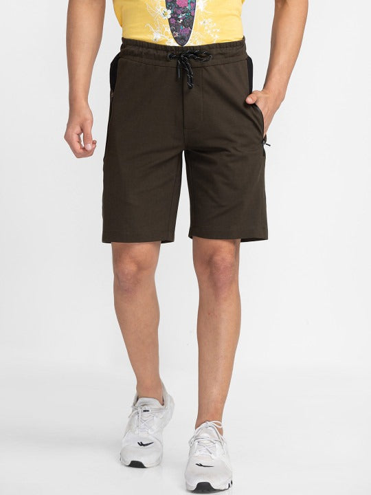 Dark Olive Regular Fit Shorts For Men By Being Human Clothing