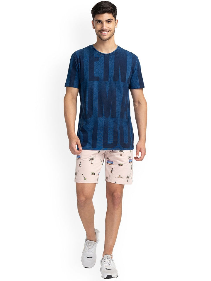 Peach Regular Fit Shorts For Men