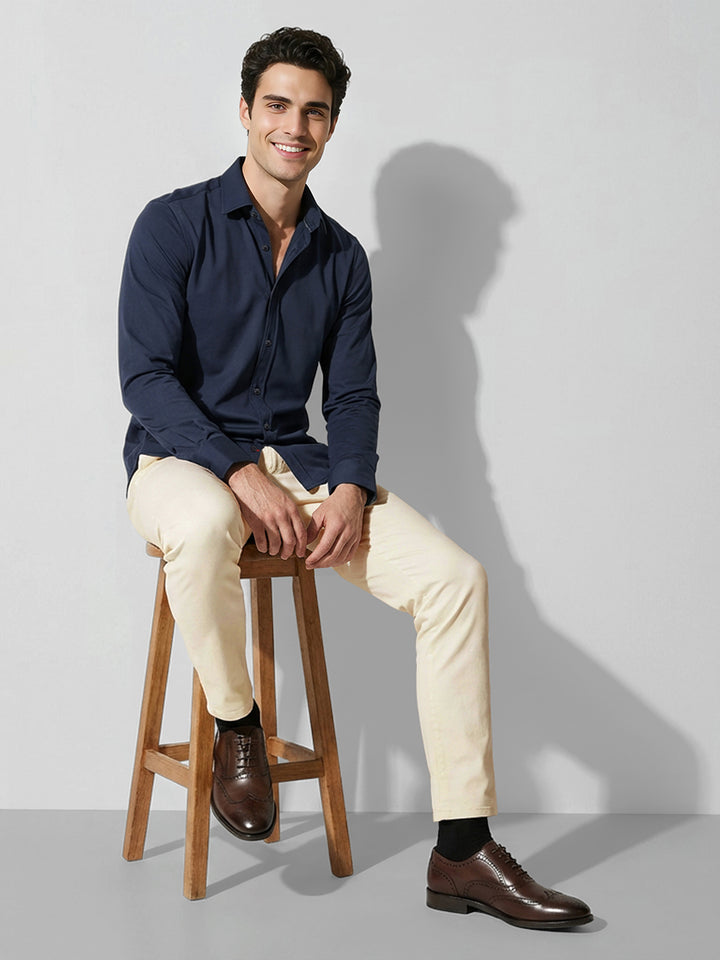 Navy Blue Slim Fit Men's Long Sleeves Casual Shirt by Being Human Clothing