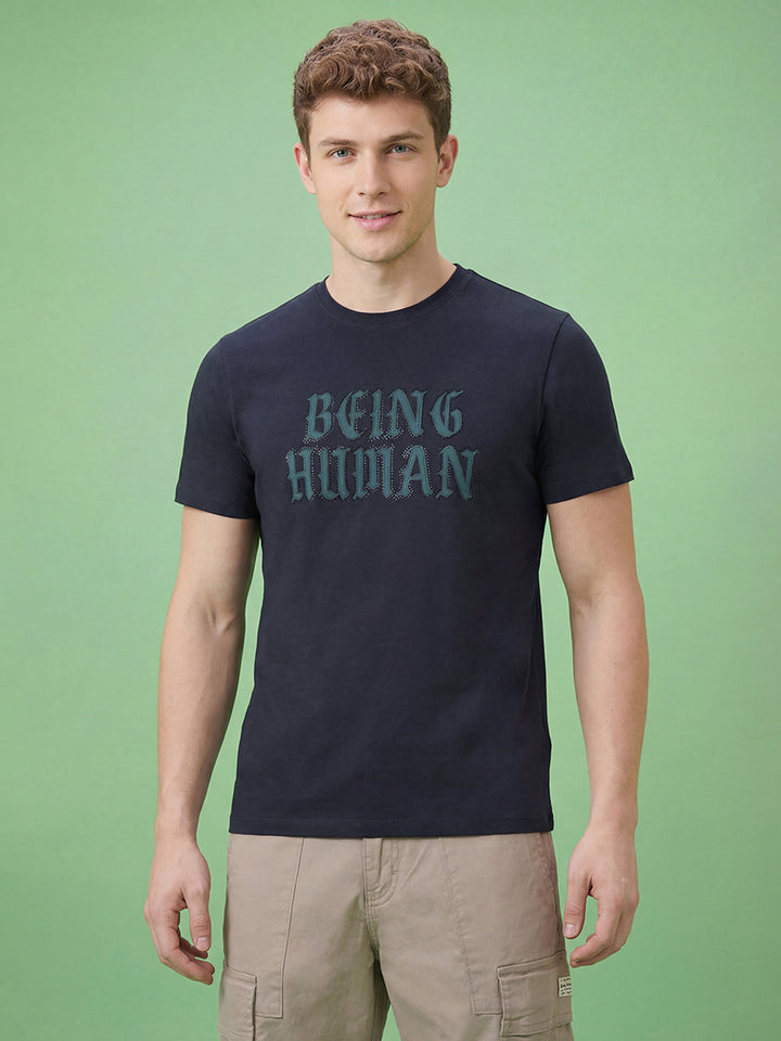 Navy Blue Moderno Fit Men's Short Sleeves Crew Neck T-Shirt by Being Human Clothing 