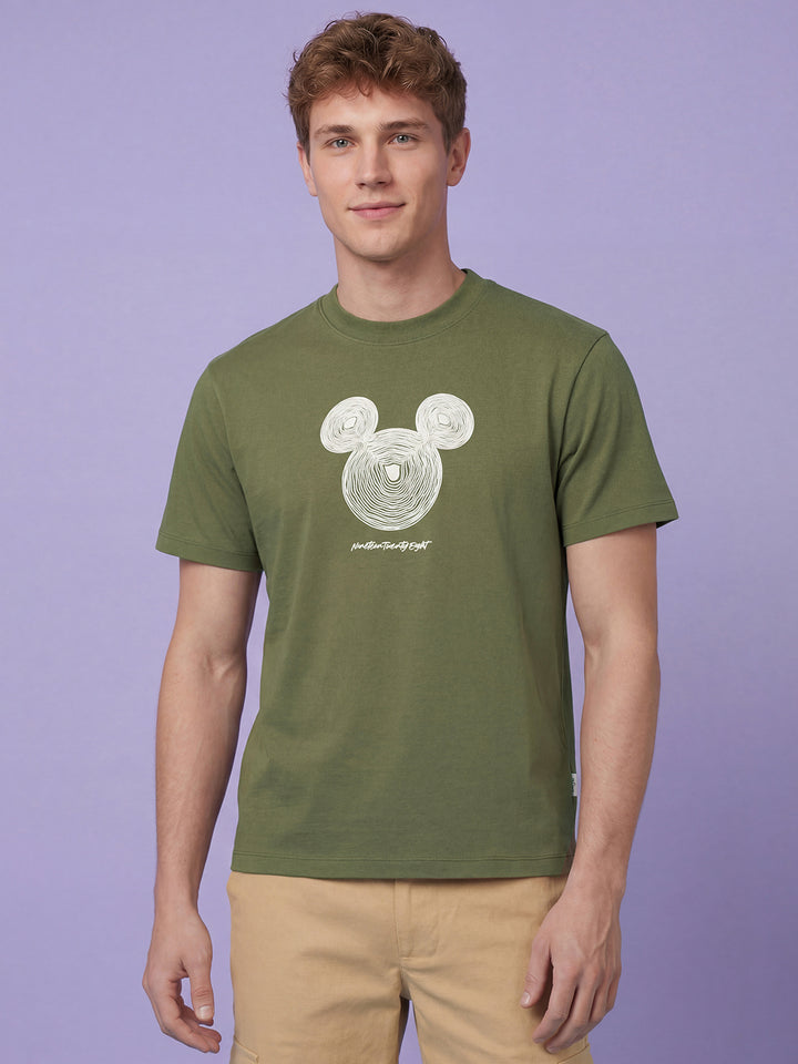 Mickey Mouse Burnt Olive Easy Fit Men's Short Sleeves Round Neck T-Shirt by Being Human Clothing