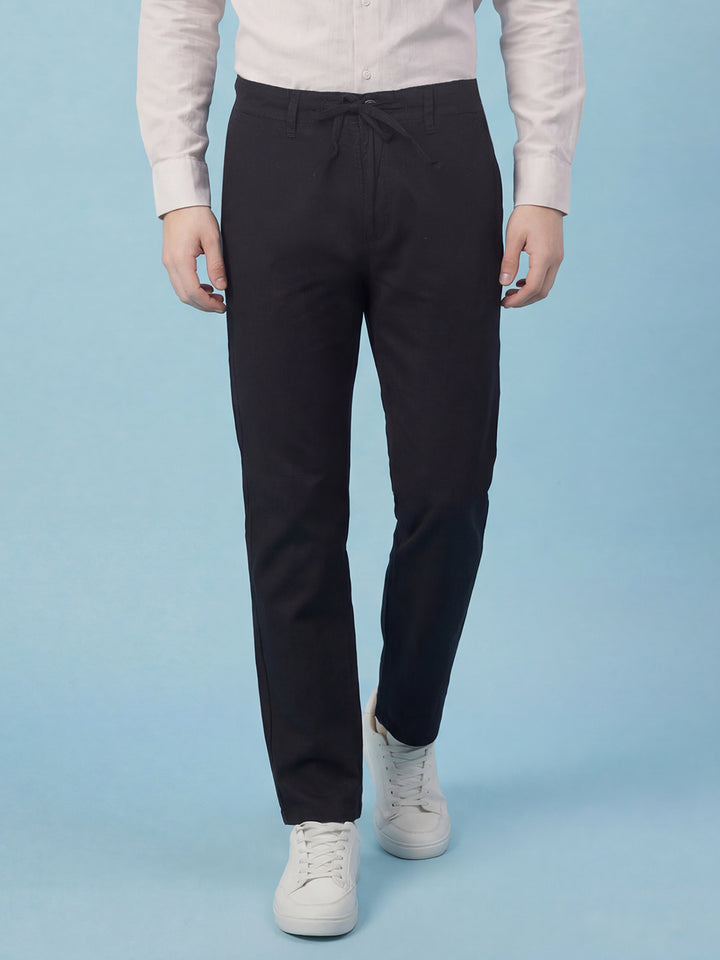 Black Straight Fit Men's Drawstring Waist Chino Pants  