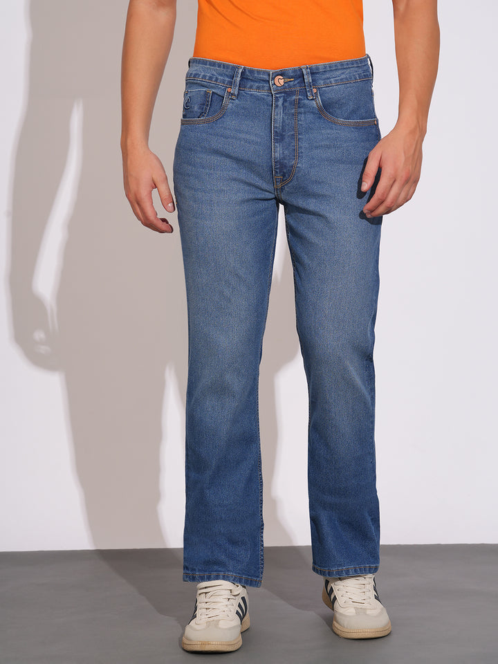 Mid Blue Bootcut Fit Men's Mid Rise Jeans by Being Human Clothing 