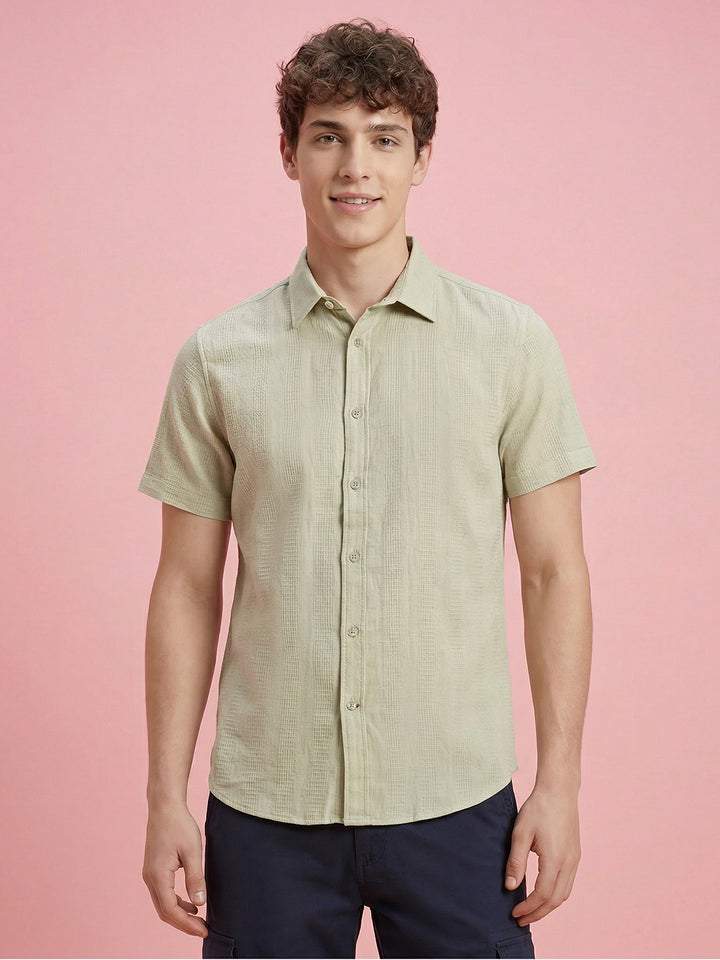 Beige Moderno Fit Men's Short Sleeves Casual Shirt Â 