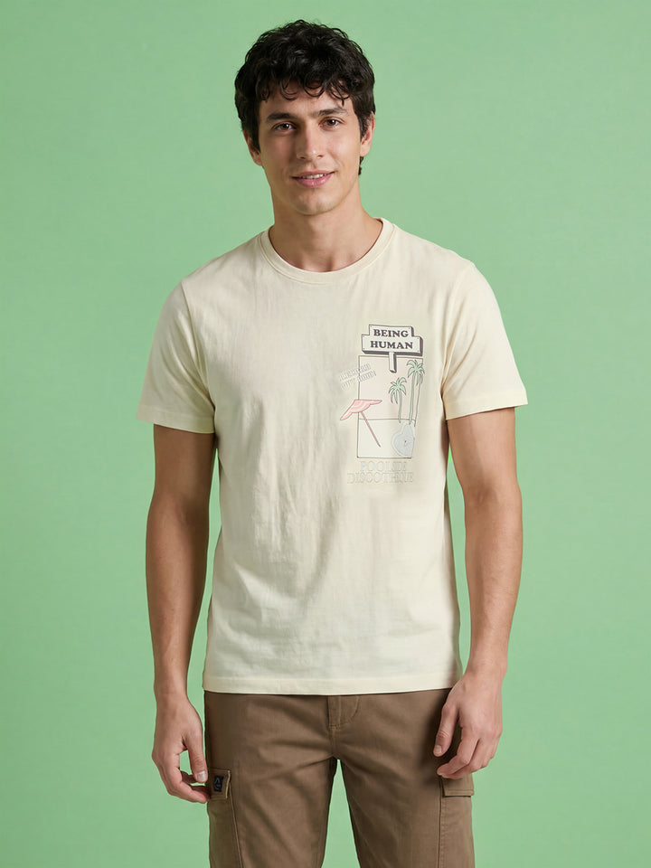Off White Moderno Fit Men's Round Neck Short Sleeves T-Shirt by Being Human Clothing 