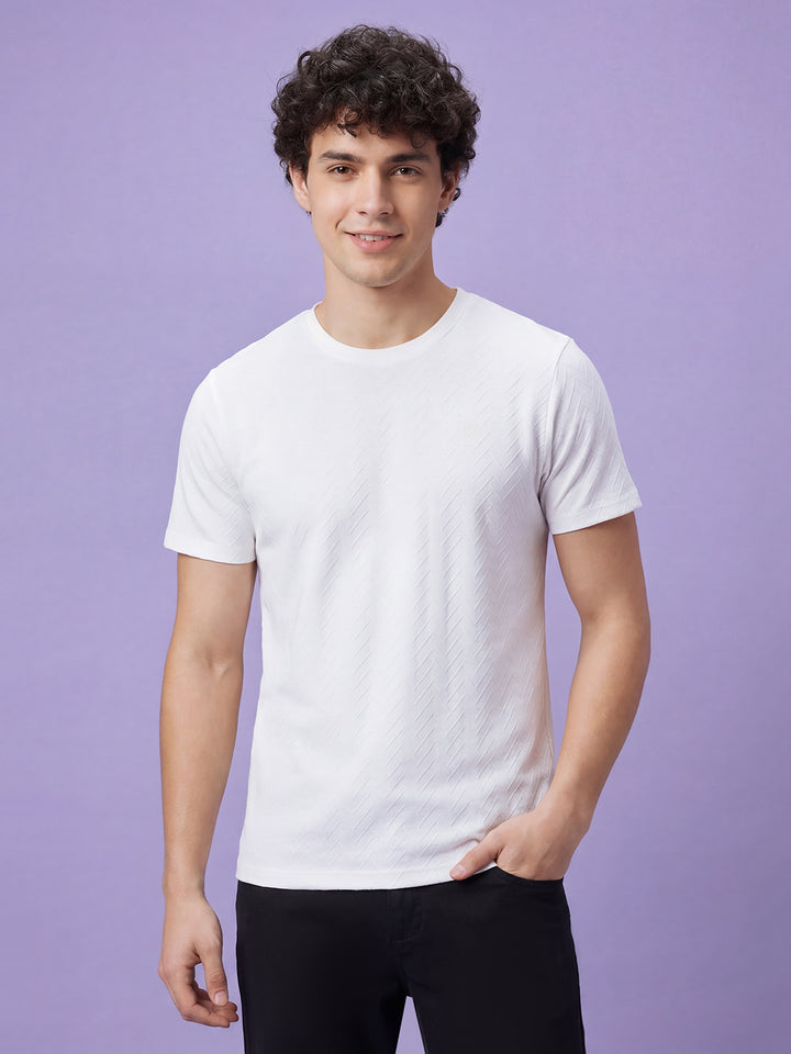 White Moderno Fit Men's Short Sleeves Textured T-Shirt by Being Human ClothingÂ 