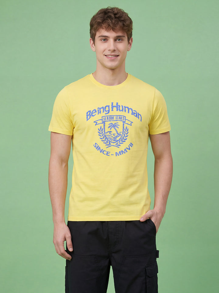 Yellow Moderno Fit Men's Short Sleeves Round Neck Graphic T-Shirt by Being Human ClothingÂ 