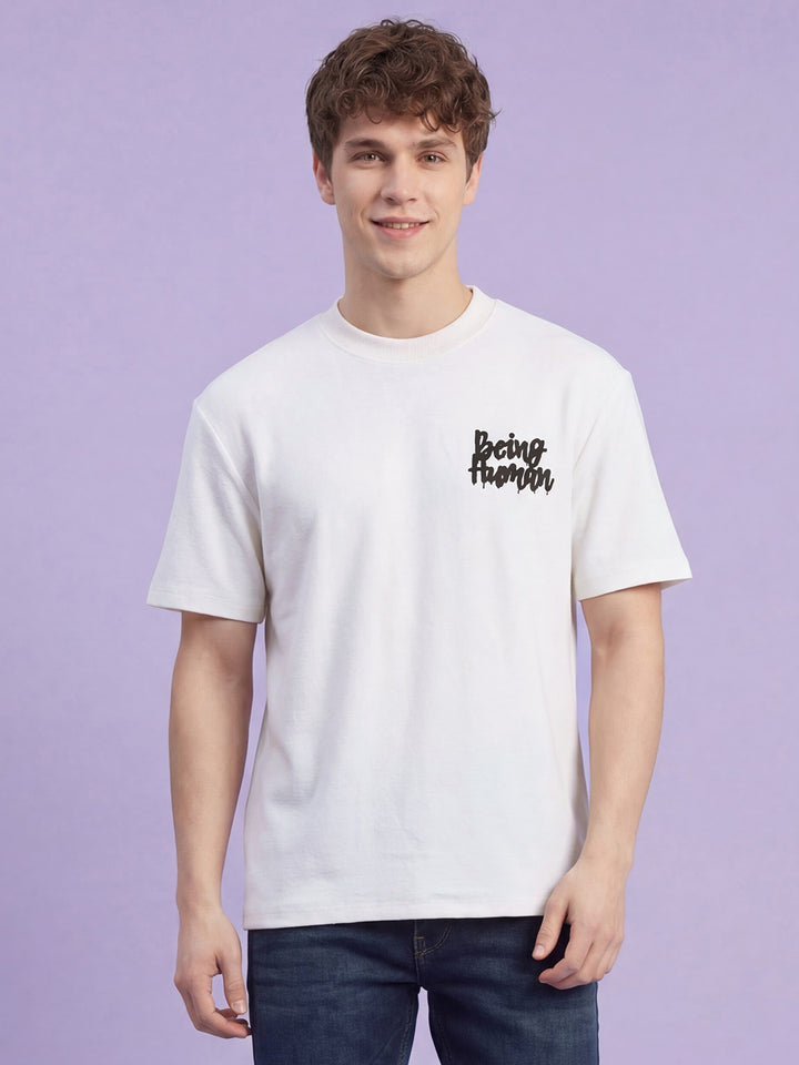White Easy Fit Men's Graphic T-Shirt by Being Human Clothing 