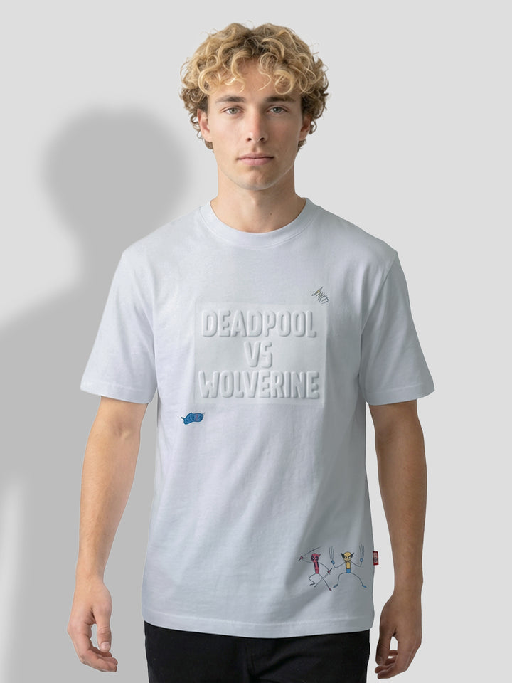 Marvel Comics Deadpool vs Wolverine White Easy Fit Men's Round Neck T-Shirt by Being Human Clothing 
