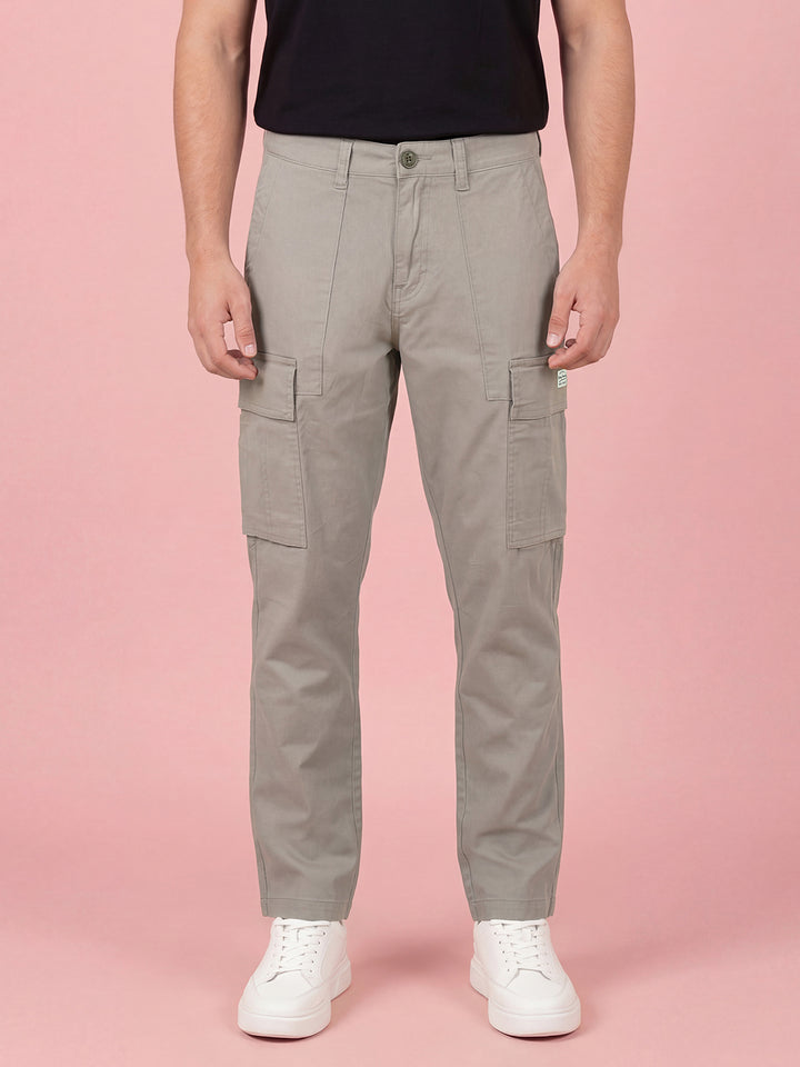 Grey Relaxed Fit Men's Mid Rise Cargo Trousers by Being Human Clothing 