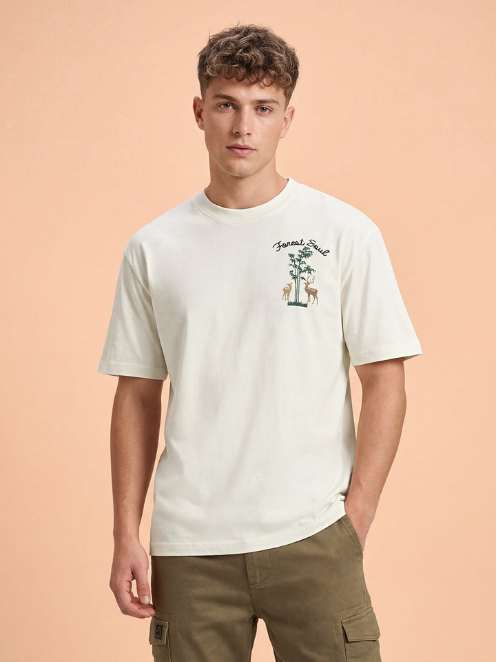 Ecru Easy Fit Men's Short Sleeve Crew Neck T-Shirt by Being Human ClothingÂ 