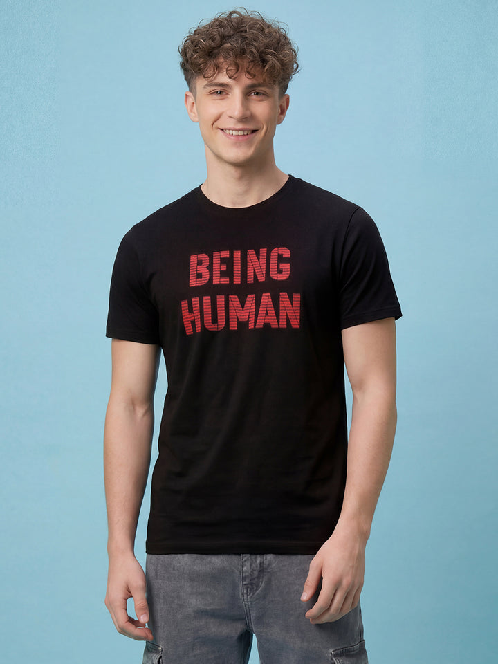 Black Moderno Fit Men's Short Sleeves Round Neck T-Shirt by Being Human ClothingÂ 