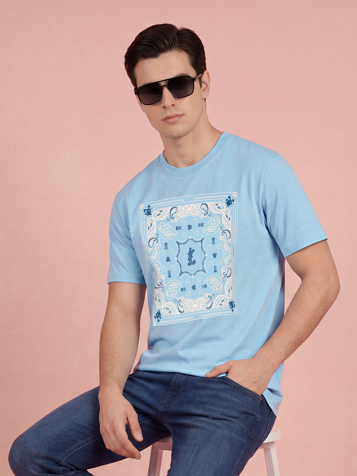 Mickey Mouse Blue Men's Round Neck T-Shirt by Being Human Clothing 