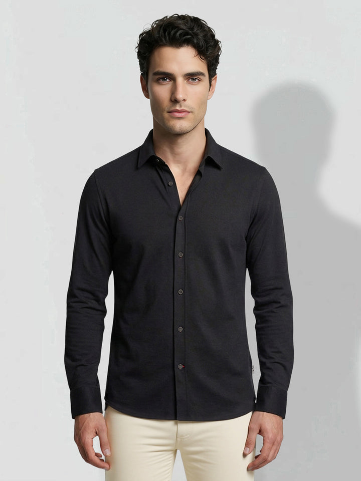 Black Slim Fit Men's Long Sleeves Casual Shirt by Being Human Clothing